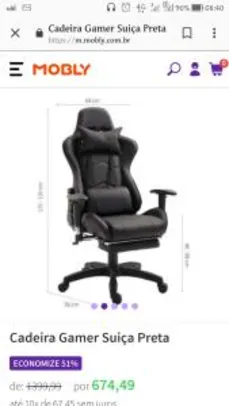 Cadeira Gamer Suiça Preta | R$674