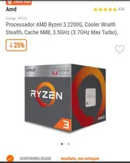 Processador AMD Ryzen 3 2200G, Cooler Wraith Stealth, Cache 6MB, 3.5GHz (3.7GHz Max Turbo), AM4 - YD2200C5FBBOX