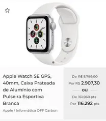 [App+cashback] Apple Watch SE GPS 40mm Pulseira Esportiva Branca | R$2820