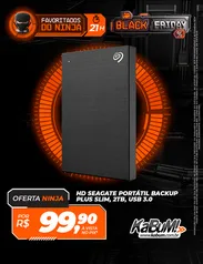 [A PARTIR DAS 21H] HD Seagate Portátil Backup Plus Slim, 2TB, USB 3.0 