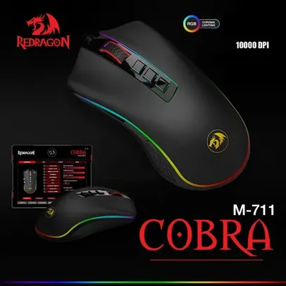 [1ª Compra R$ 97] Mouse Gamer Redragon Cobra M711 RGB 10000DPI 7 Botões Pixart PMW3325 - Preto