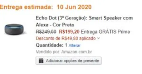 Echo Dot (3ª Geração): Smart Speaker com Alexa - Cor Preta R$199