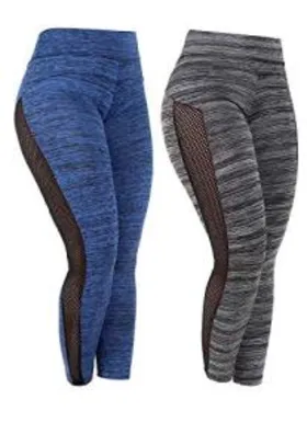 Kit 2 Calças Fitness Femininas Risca Fitness Detalhe Tela Lateral - R$56