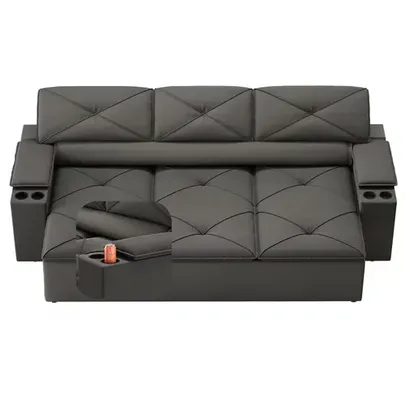 Sofá 3 lugares DDS Next Pop com Assento Retrátil e Encosto Reclinável em Velosuede com porta-copos - 205 cm de largura