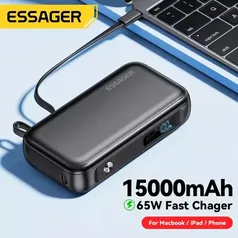 Power Bank Fast Charger Essager 65W 15.000mAh com Display de carga e Cabo embutido