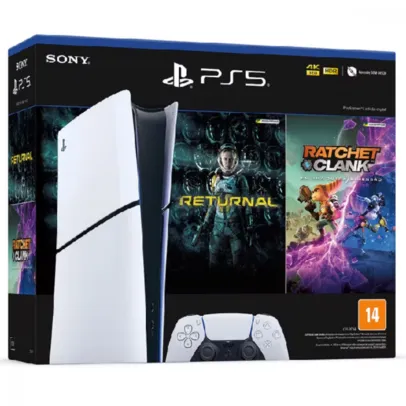 Dê uma olhada em Console PlayStation 5 Slim Digital Edition Branco + Returnal e Ratchet e Clank + Controle Sem Fio Dualsense Branco