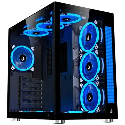 Gabinete Gamer Rise Mode Galaxy Glass Sound, Mid Tower, RGB, LED, Lateral e Frontal em Vidro Temperado, Sem Fans, Preto - RM-GA-GGS-FB