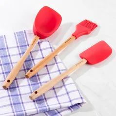 [AME R$ 25 / SC R$ 17] Conjunto Espátulas de Silicone 3 Peças Vermelha La Cuisine