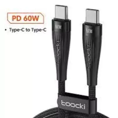 [1ª COMPRA R$5] Cabo USB C para USB C, Toocki 60w.