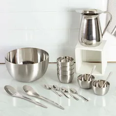 [AME R$54 / Super Caç. R$16] Conjunto de Jarra + Saladeira + Sobremesa Inox 16 peças - La Cuisine