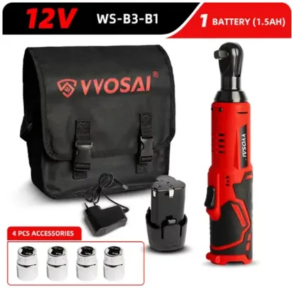 [Do Brasil] VVOSAI 45NM Chave elétrica sem fio 12V 3/8 Conjunto de chave para remoção de porca de parafuso de reparo de carro