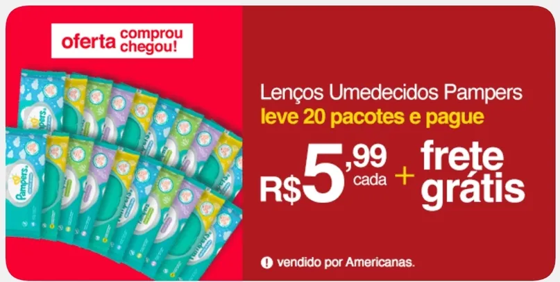 Leve 20 pague R$5,99 cada | Toalhas Umedecidas Pampers Aloe Vera c/48 Toalhinhas