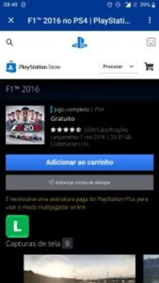 (Grátis - PS Plus) F1 2016