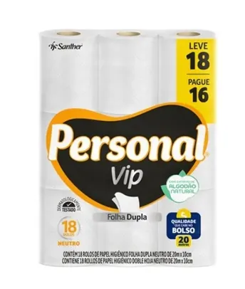 [Regional] Papel Higiênico Vip 20m Folha Dupla Neutro Personal - Leve 18 Pague 16