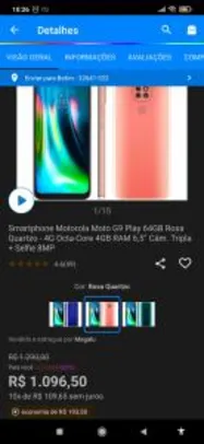 [Cliente Ouro] Smartphone Motorola Moto G9 Play 64GB Rosa Quartzo | R$ 986