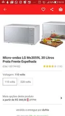 Microondas LG Ms3059L 30 Litros Prata Frente Espelhada (cupom + AME)