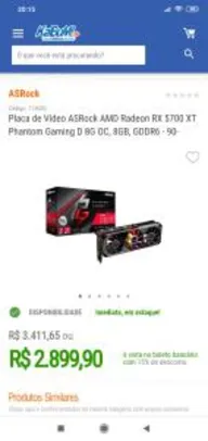 Placa de Vídeo ASRock AMD Radeon RX 5700 XT R$ 2755