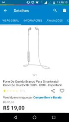 Fone De Ouvido Branco Para Smartwatch Conexão Bluetooth Dz09 - Gt08 - Importado por R$ 19