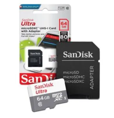 Cartão de Memoria 64gb Micro Sd Cl10 80mb/s Ultra SDSQUNS Sandisk
