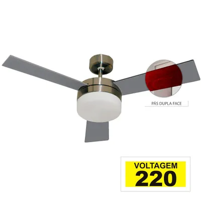 Ventilador Hl-71 Com Controle De Parede 2 Lampadas E-27 3 Pas Dupla Face (Mogno/Cinza) 220v