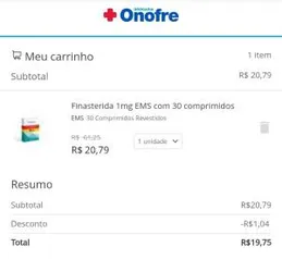 Finasterida 1mg EMS com 30 comprimidos | R$21