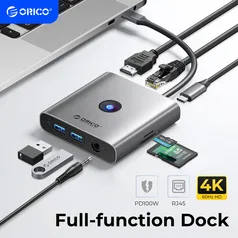 ORICO 8-em-1 USB-C Hub Estação de ancoragem Adapter Com 4K60HZ HDMI HD Display / PD100W