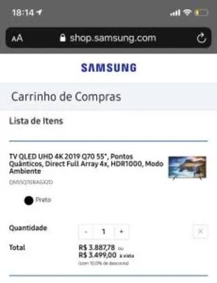 TV QLED Samsung 55Q70 - R$3.499