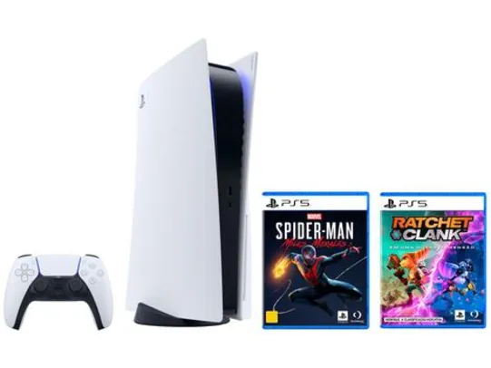 [REGIONAL] PlayStation 5 2020 Nova Geração 825GB 1 Controle - Branco + Marvels Spider-Man + Ratchet & Clank