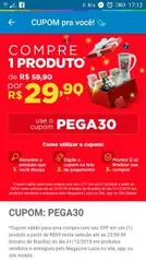 Cupom de 30 reais de  desconto para produtos acima de 59 reais na Magazine Luiza