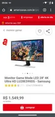 Monitor Game Mode LED 28" 4K Ultra HD LU28E590DS - Samsung | R$1.550