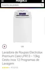 Lavadora de Roupas Electrolux Premium Care LPR13 - 13kg Cesto Inox - 110V | R$999