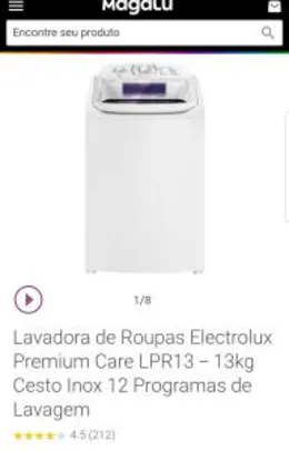 Lavadora de Roupas Electrolux Premium Care LPR13 - 13kg Cesto Inox - 110V | R$999