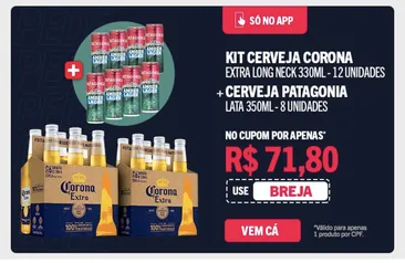  Kit Cerveja Corona Extra Long Neck 330ml - 12 Unidades + Cerveja Patagonia Amber Lager Lata Sleek 350ml - 8 Unidades