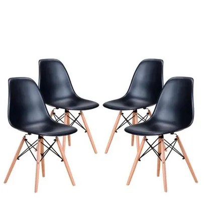 Conjunto 4 Cadeiras Eames Eiffel com pés de madeira - Preto - Travel Max