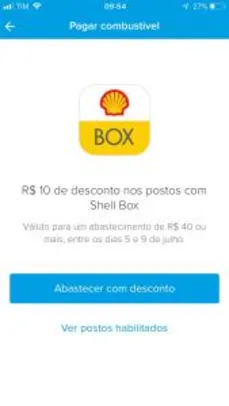 R$10 OFF em Abastecimento na Shell Box no Mercado Pago