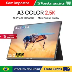 [Do Brasil] ARZOPA 16'' 2K 16:10 Monitor Portátil 100% sRGB Segundo Monitor de Tela Externa