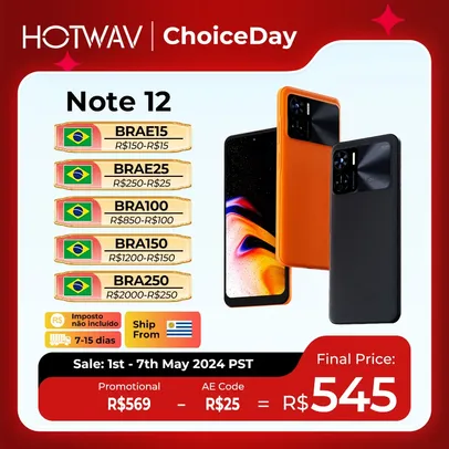 [Do Brasil/Moedas] Celular Hotwav 12 8GB 128GB - Unisoc T606, tela 6,8", NFC , Câmera tripla 48mp