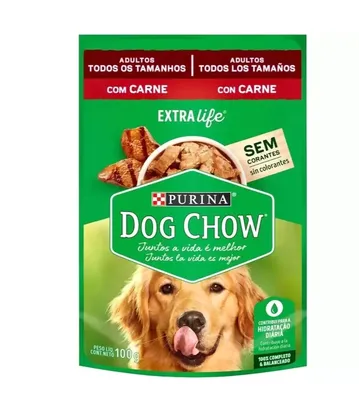 (Compra junto) Ração úmida para cachorro adulto sachê Dog Chow estra life - sabor carne 