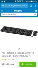 Teclado e mouse wifi logitech k270 - R$99