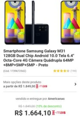 Smartphone Samsung Galaxy M31 128GB | R$1627