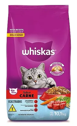 [REC]Whiskas Ração Whiskas Para Gatos Adultos Castrados Sabor Carne - 10 1Kg