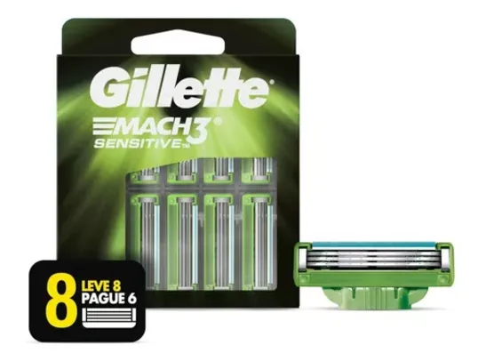 [Compre 2 R$43.12/Cada] Carga De Barbeador Mach3 Sensitive Leve 8 Pague 6 Gillette