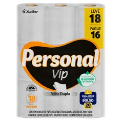 [Regional] 50%Off na 2un - Papel Higiênico Folha Dupla Neutro Personal Vip 20m [Leve 18 Pague 16]