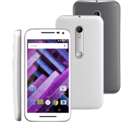 [Casas Bahia] Smartphone Moto G (3ª Geração) Turbo XT1556 Branco com 16GB, Tela de 5'', Dual Chip, Android 5.1, 4G, Câmera 13MP, Processador Octa-Core e RAM de 2GB por R$ 899