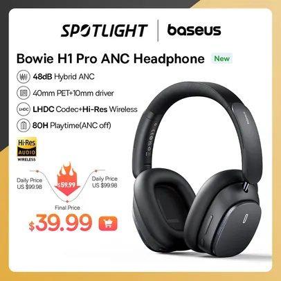 Baseus H1 Pro fone de ouvido sem fio, híbrido 48dB Active cancelamento de r