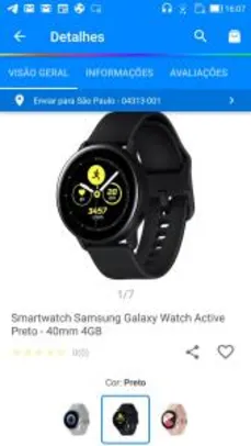 Smartwatch Samsung Galaxy Watch Active - 40mm 4GB | R$883