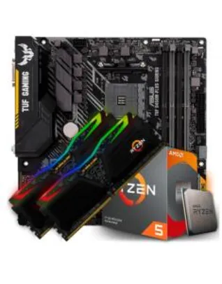 Kit Upgrade Placa Mãe Asus TUF B450M-PLUS + AMD Ryzen 5 3600 3.6GHz + Memória DDR4 16GB (2x8GB) 3000MHz | R$2.981