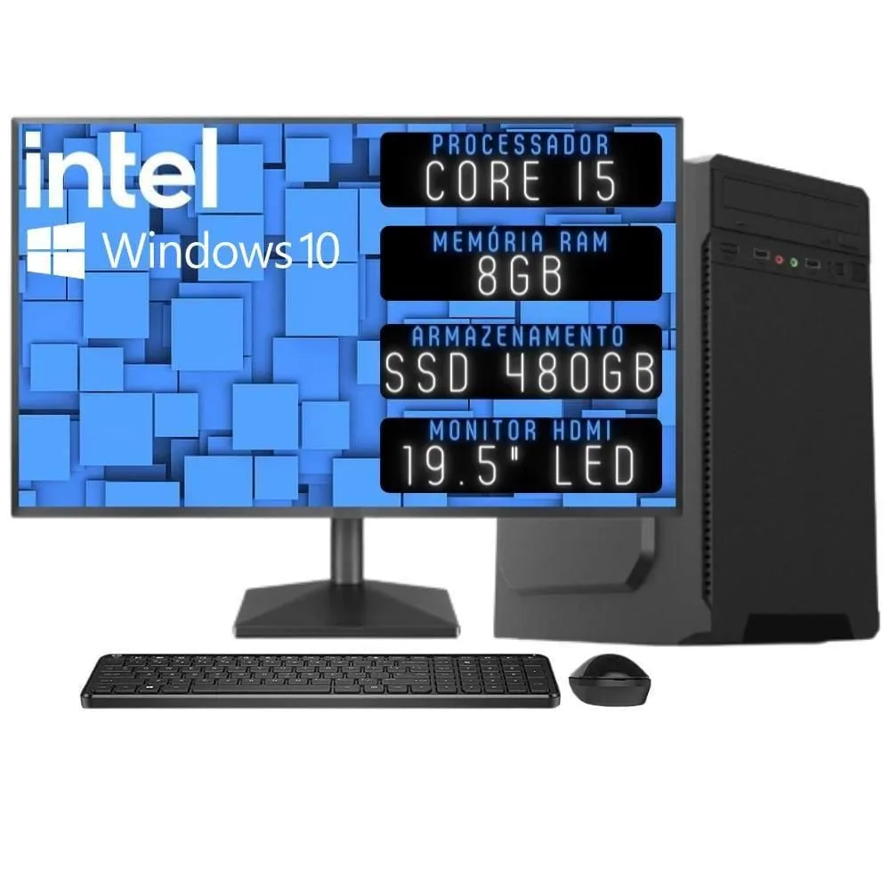 Computador Completo 3green Desktop Intel Core i5 8GB Monitor 19.5&quot; HDMI SSD 480GB Windows 10 3D-084