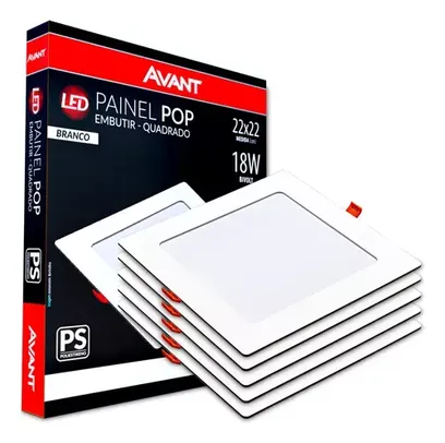 (MELI) Kit 5 Unidades Painel Plafon Embutir Teto Led Quadrado 18w