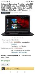 Notebook gamer Acer predator i7 + 1060 6gb